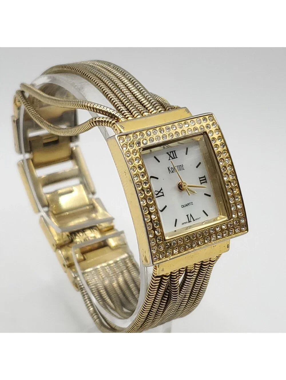Kristine Rhinestone Bezel Square 24mm Womens Watch Gold Tone New Battery